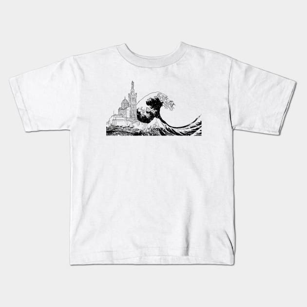 Notre Dame Hokusai Kids T-Shirt by Gustave Vigneron